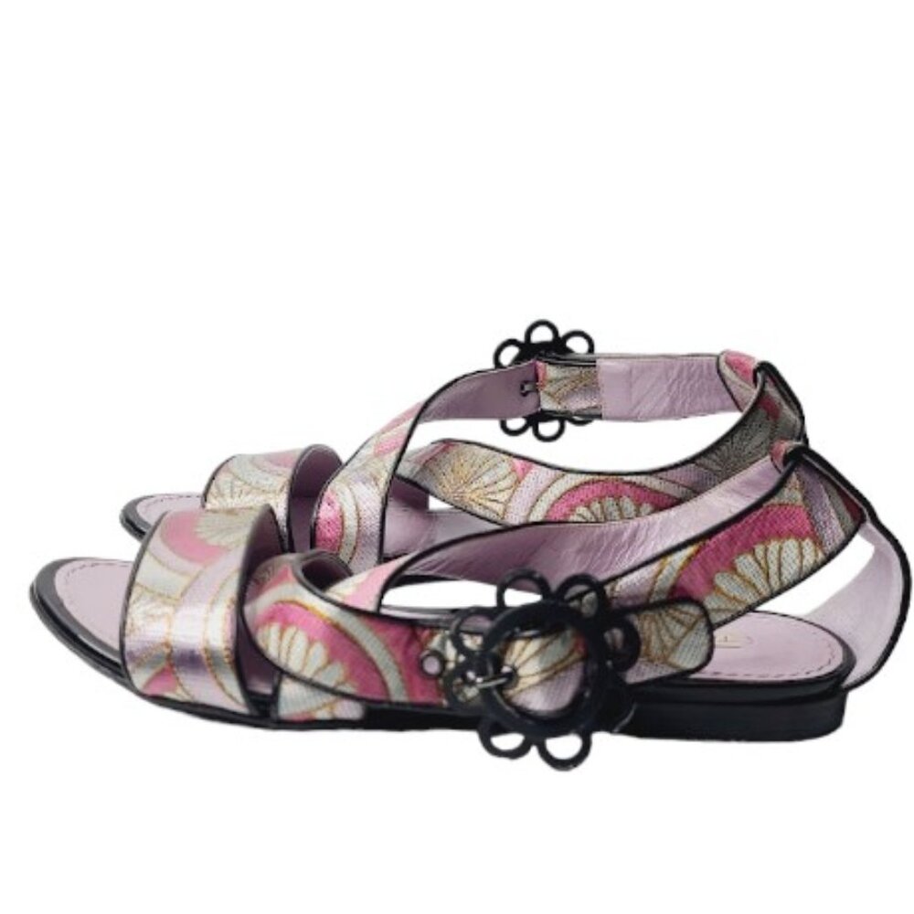 Fabrizio Viti Women's Pink Jacquard Daisy Party Buckle Strappy Sandal Size 7